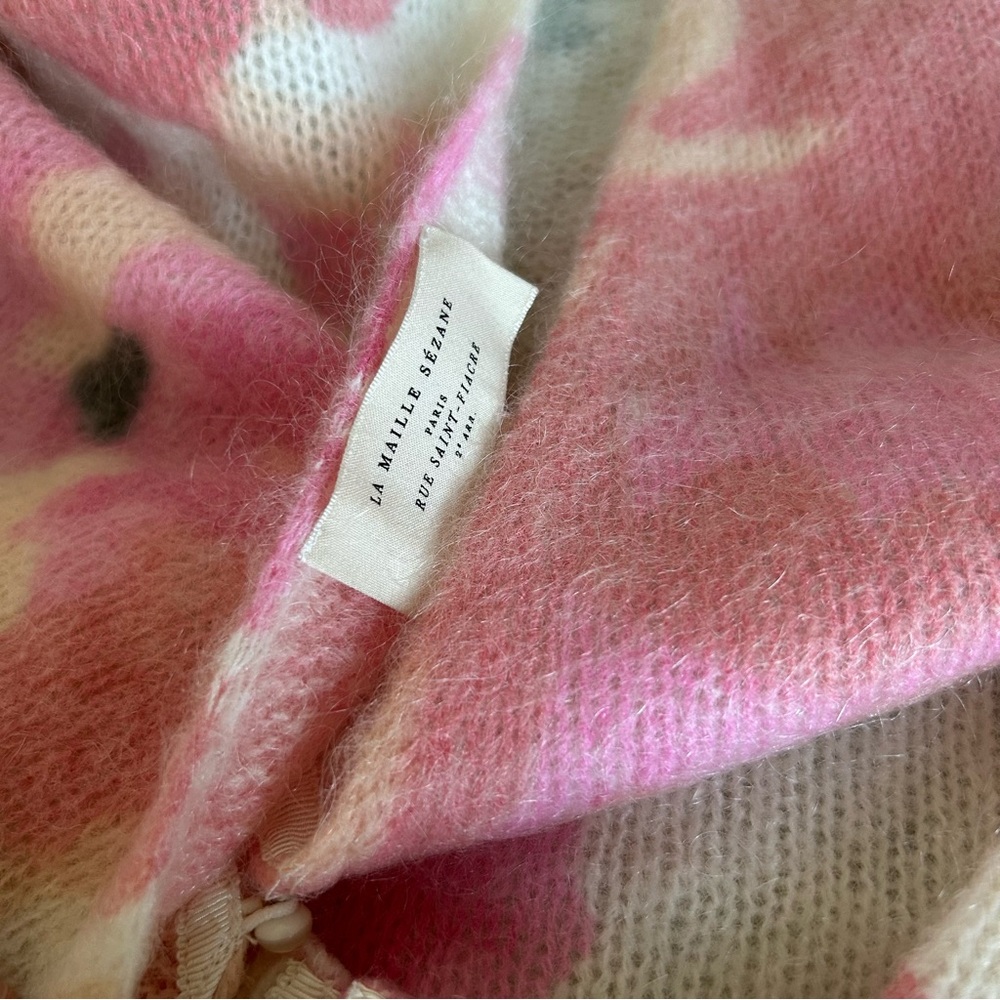 Sezane Lisette Cardigan Medium Pink Cream Floral Kid Mohair Sweater Knit French - Picture 11 of 15
